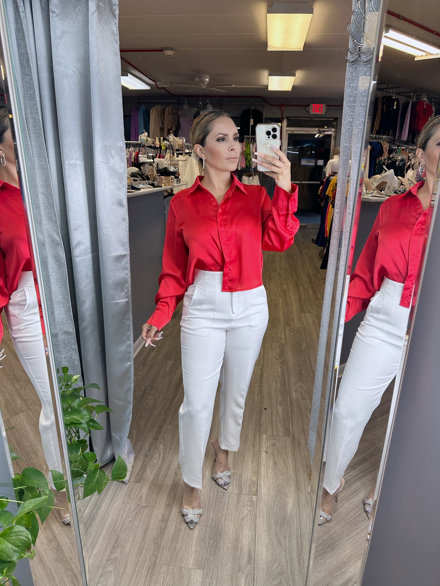 Georgina Satin Top (Red)
