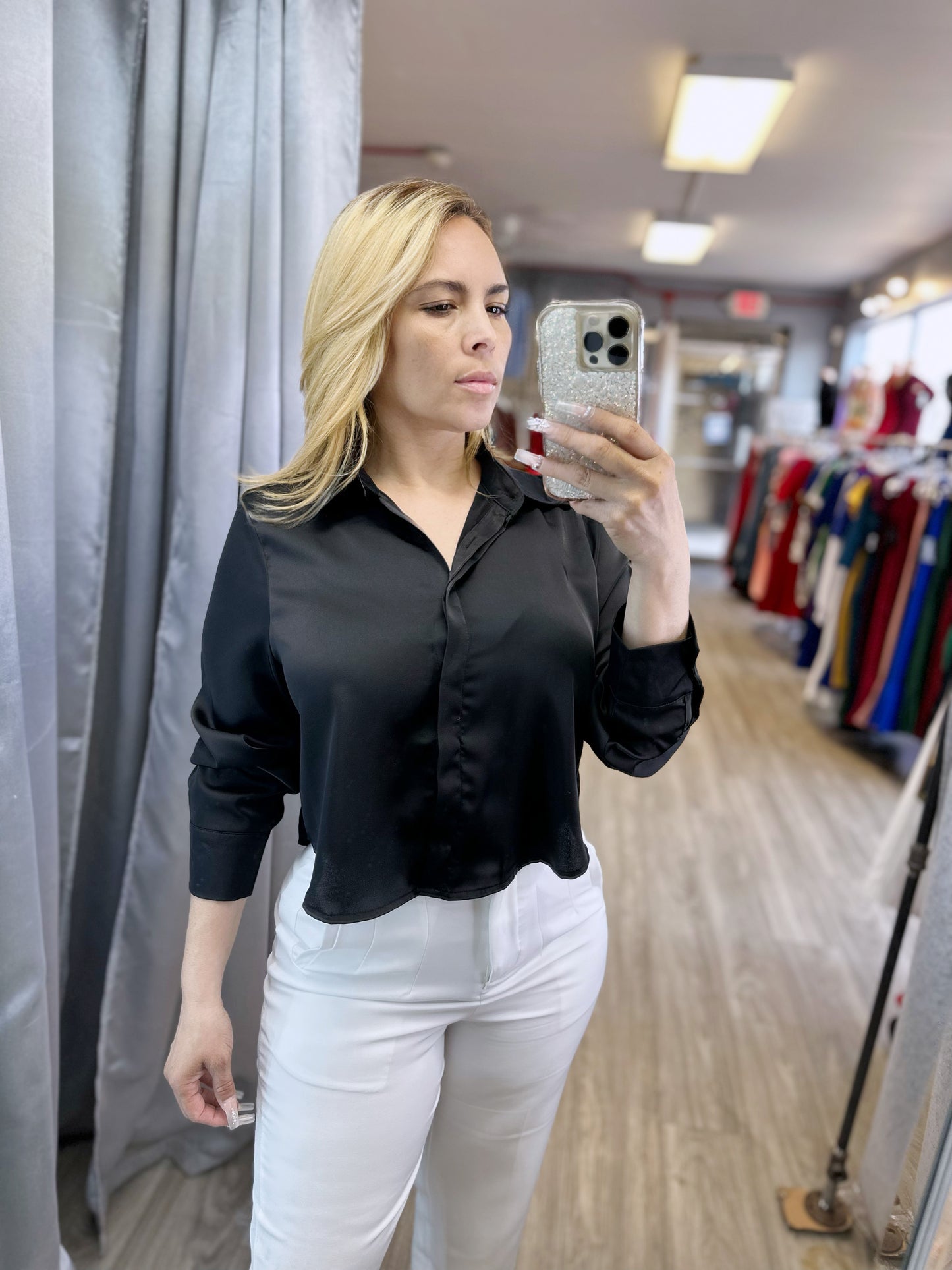 Georgina Satin Top (Black)