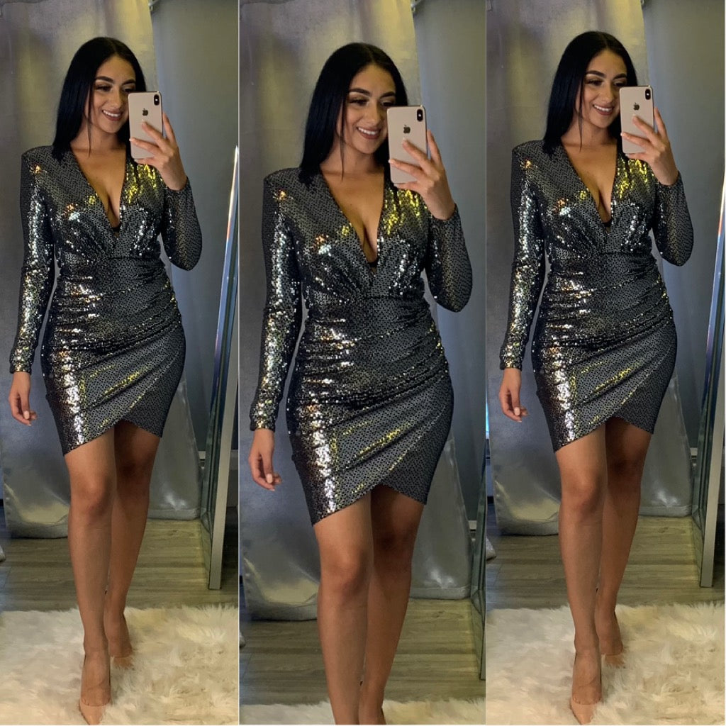 Kalani Sparkle Dress (Charcoal)