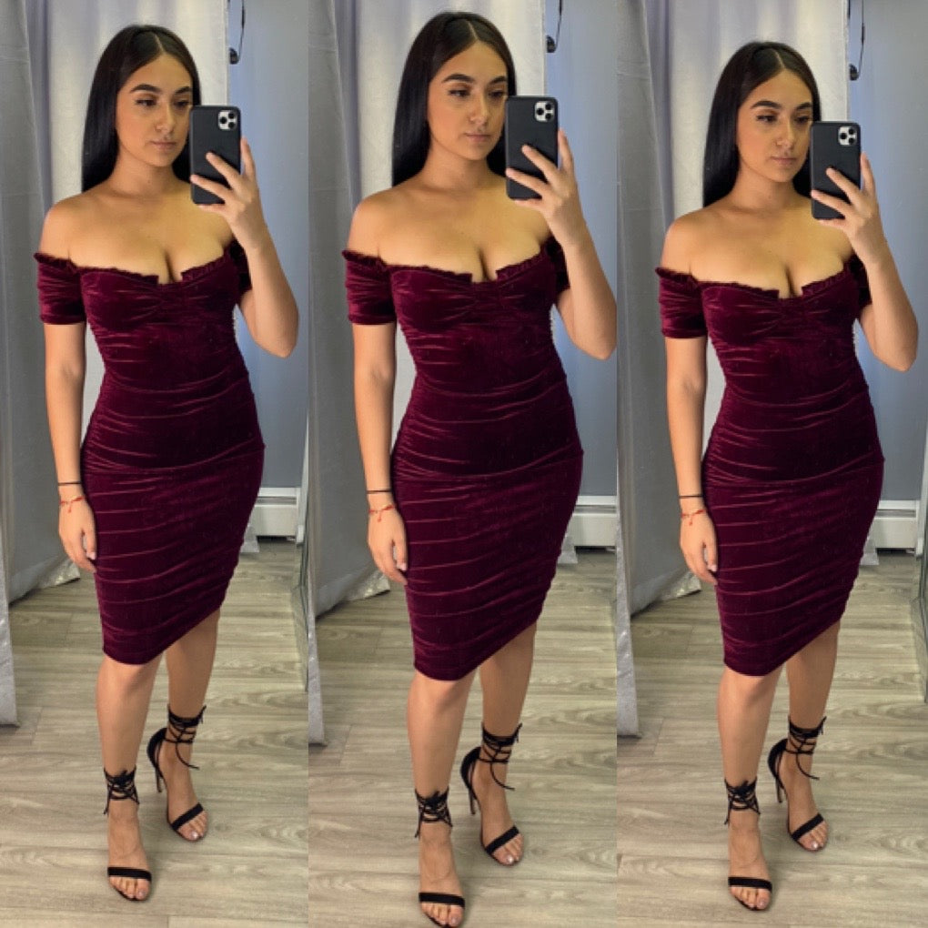Velour Dress (Burgundy)