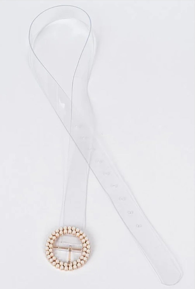 Ring Pearl Buckle Transparent Belt