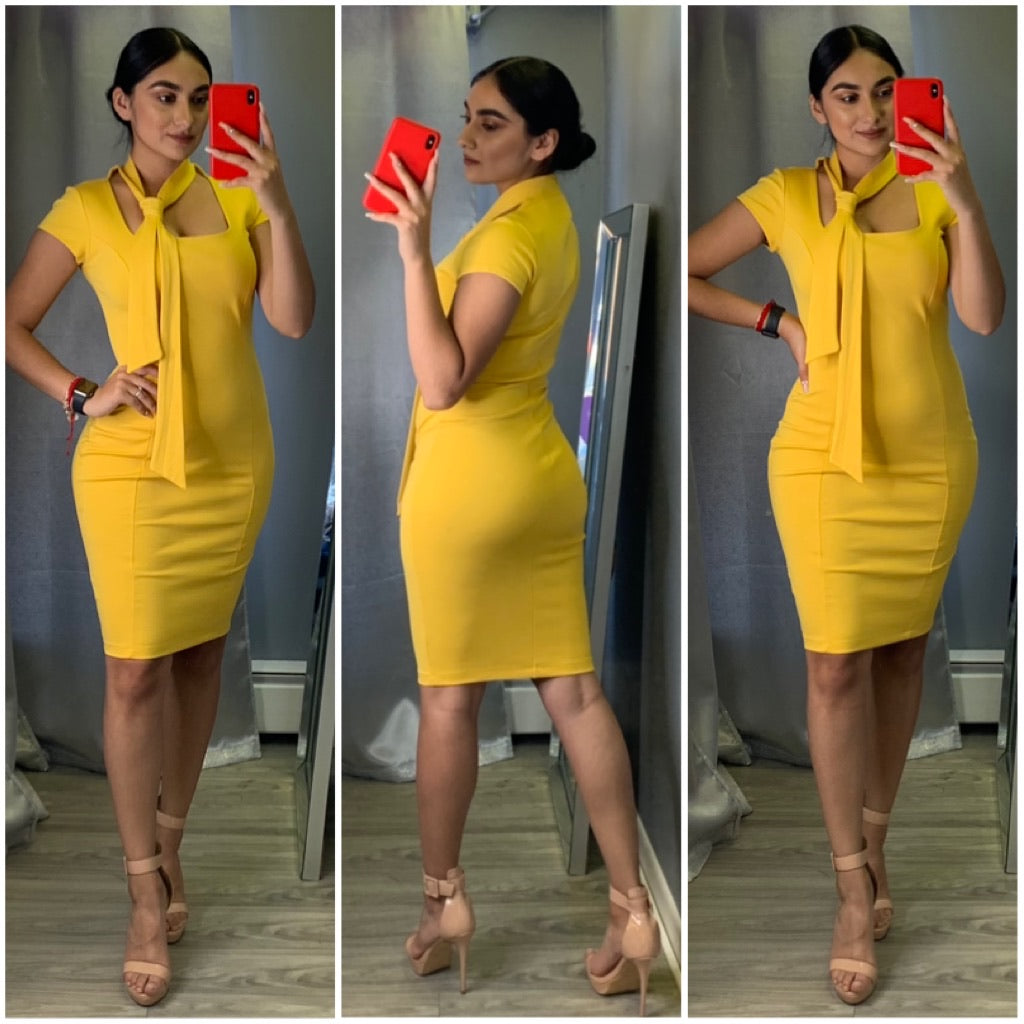 Bow Me A Kiss Dress (Yellow)