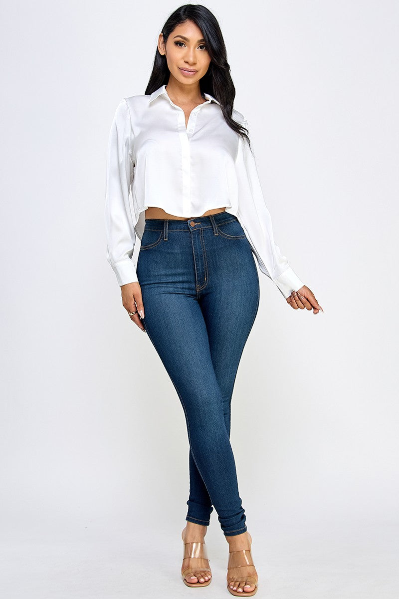 Georgina Satin Top (White)