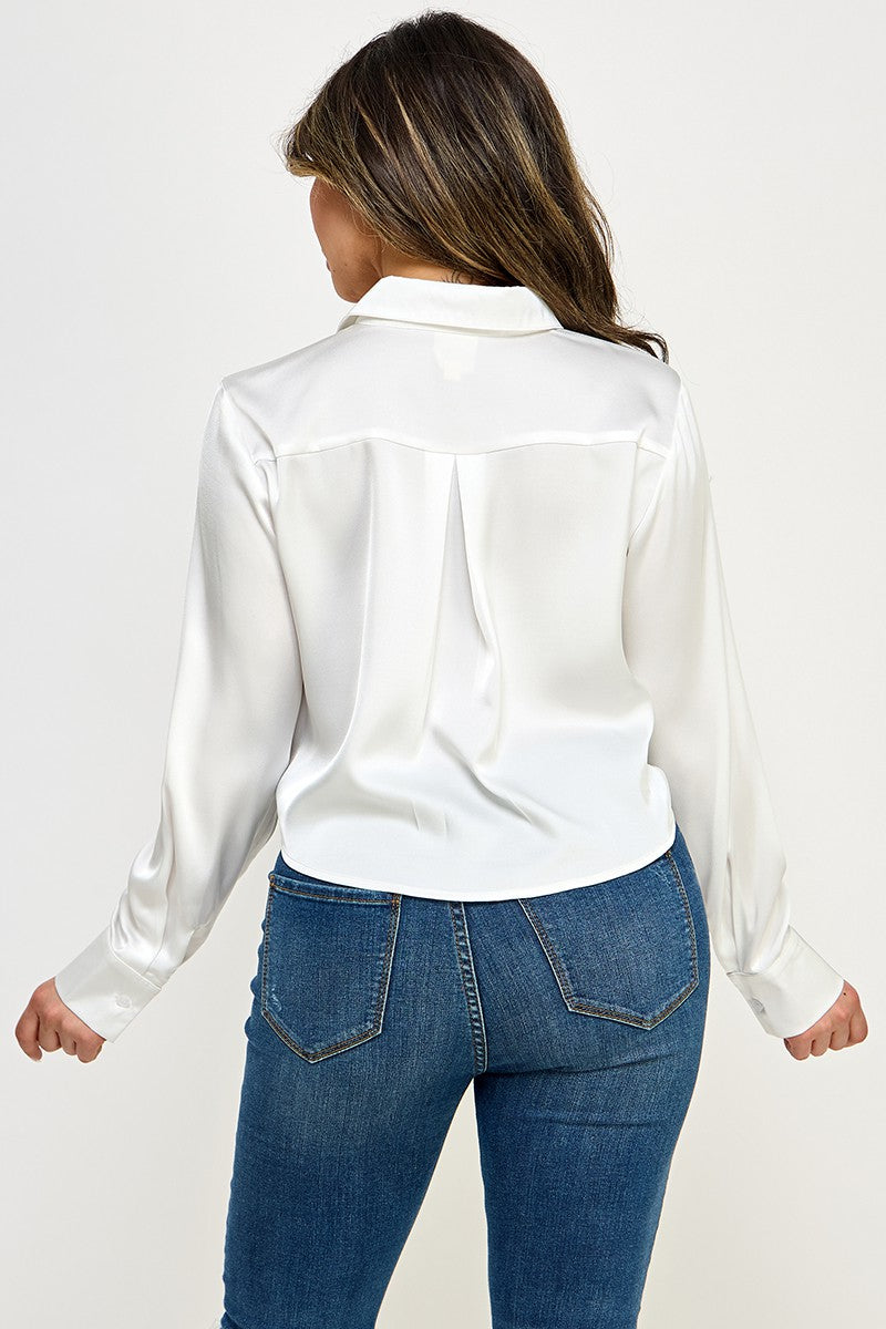 Georgina Satin Top (White)