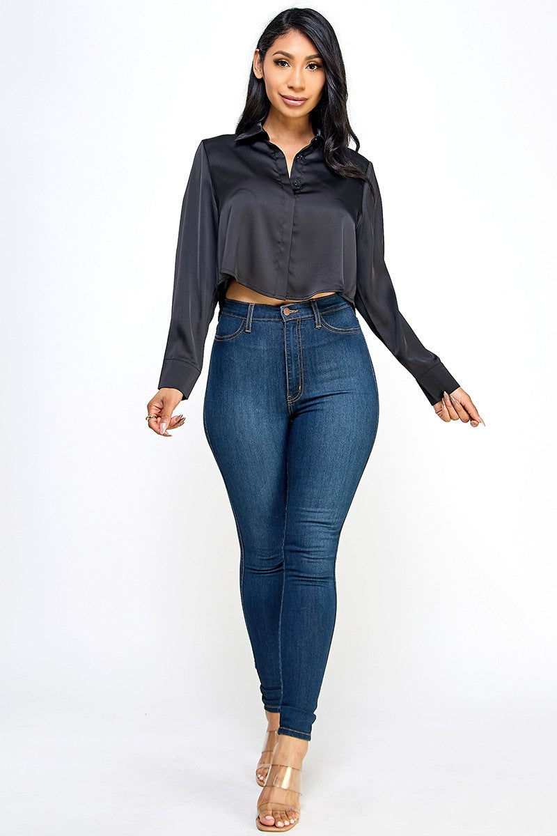 Georgina Satin Top (Black)