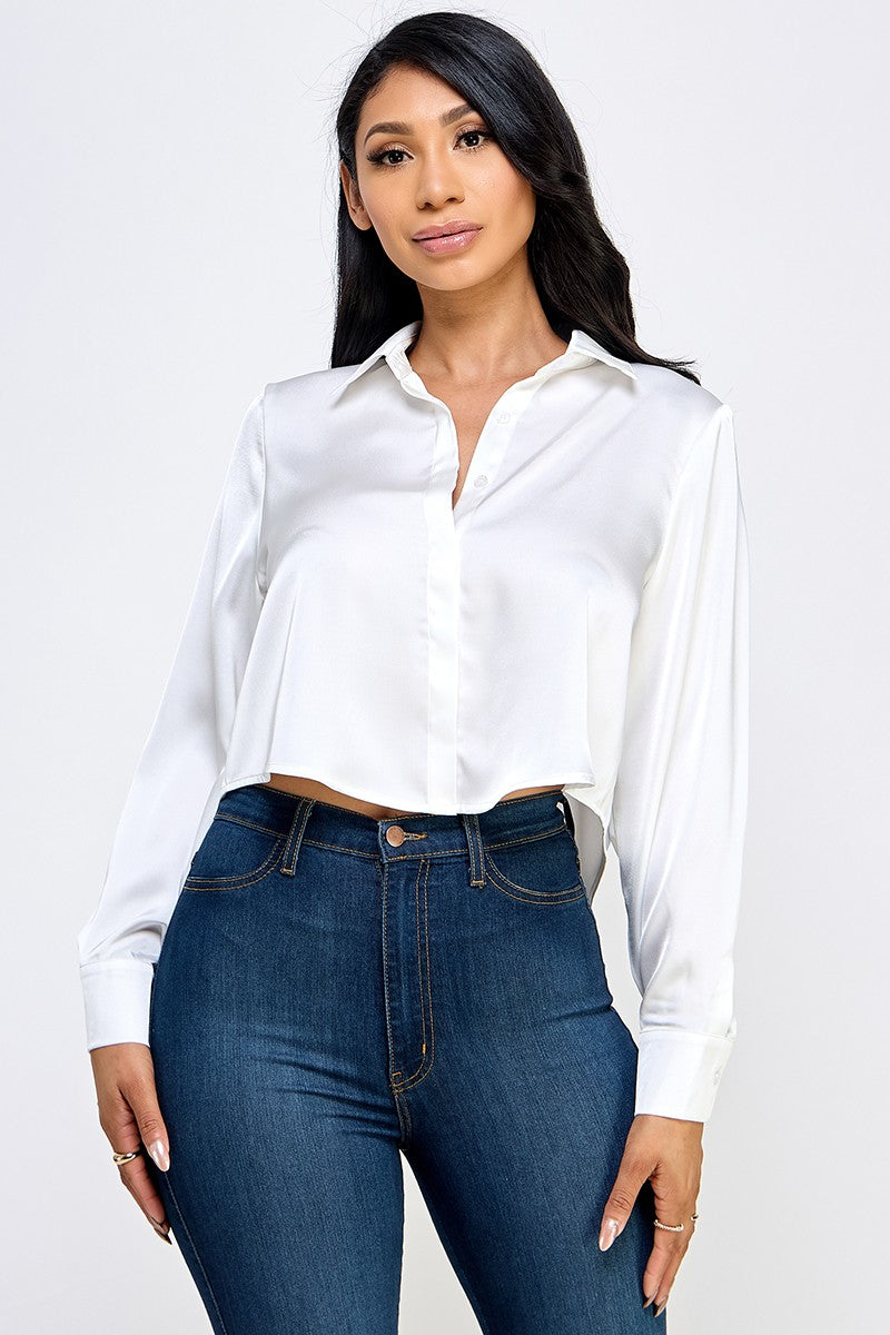 Georgina Satin Top (White)