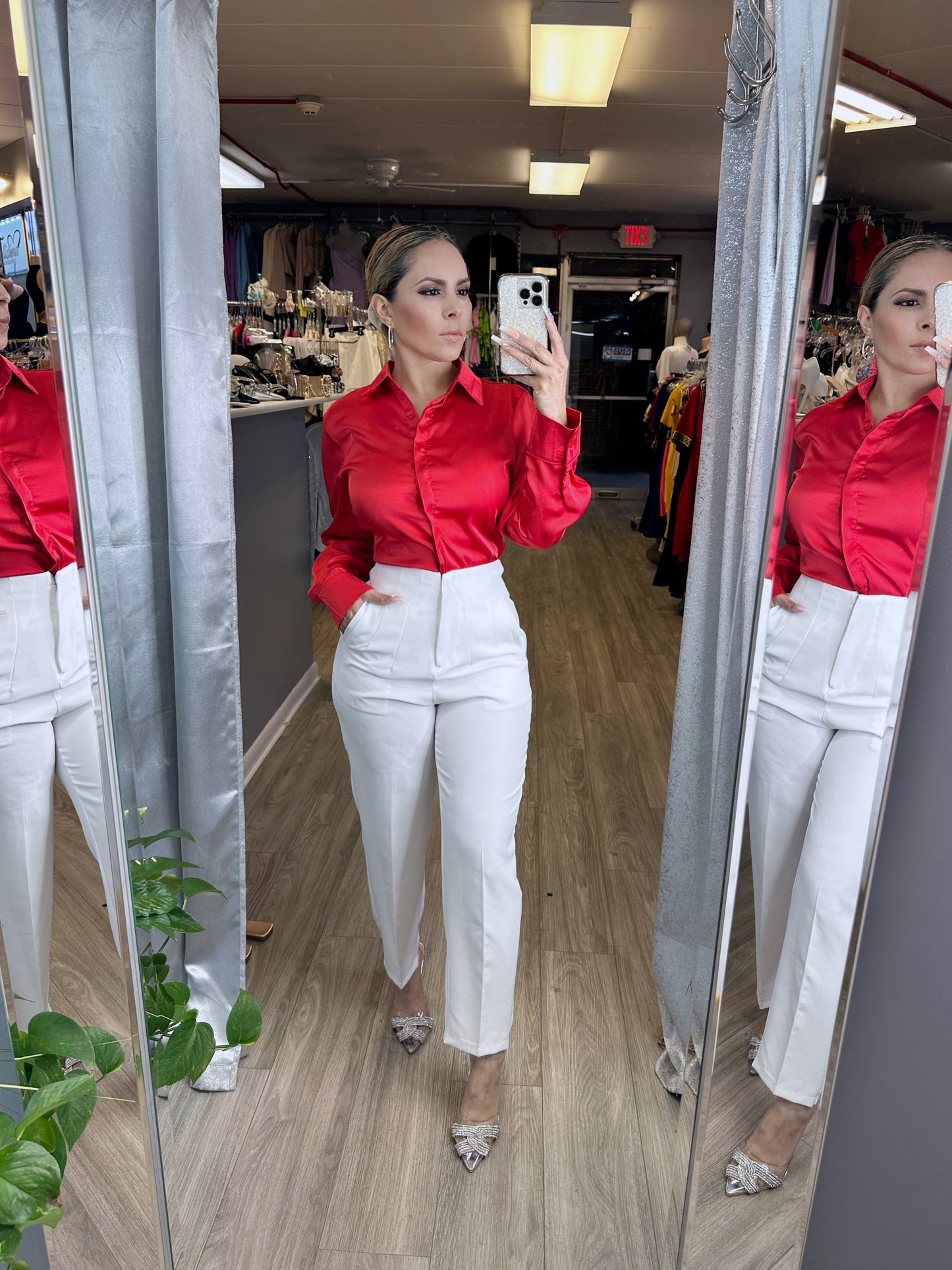 Georgina Satin Top (Red)