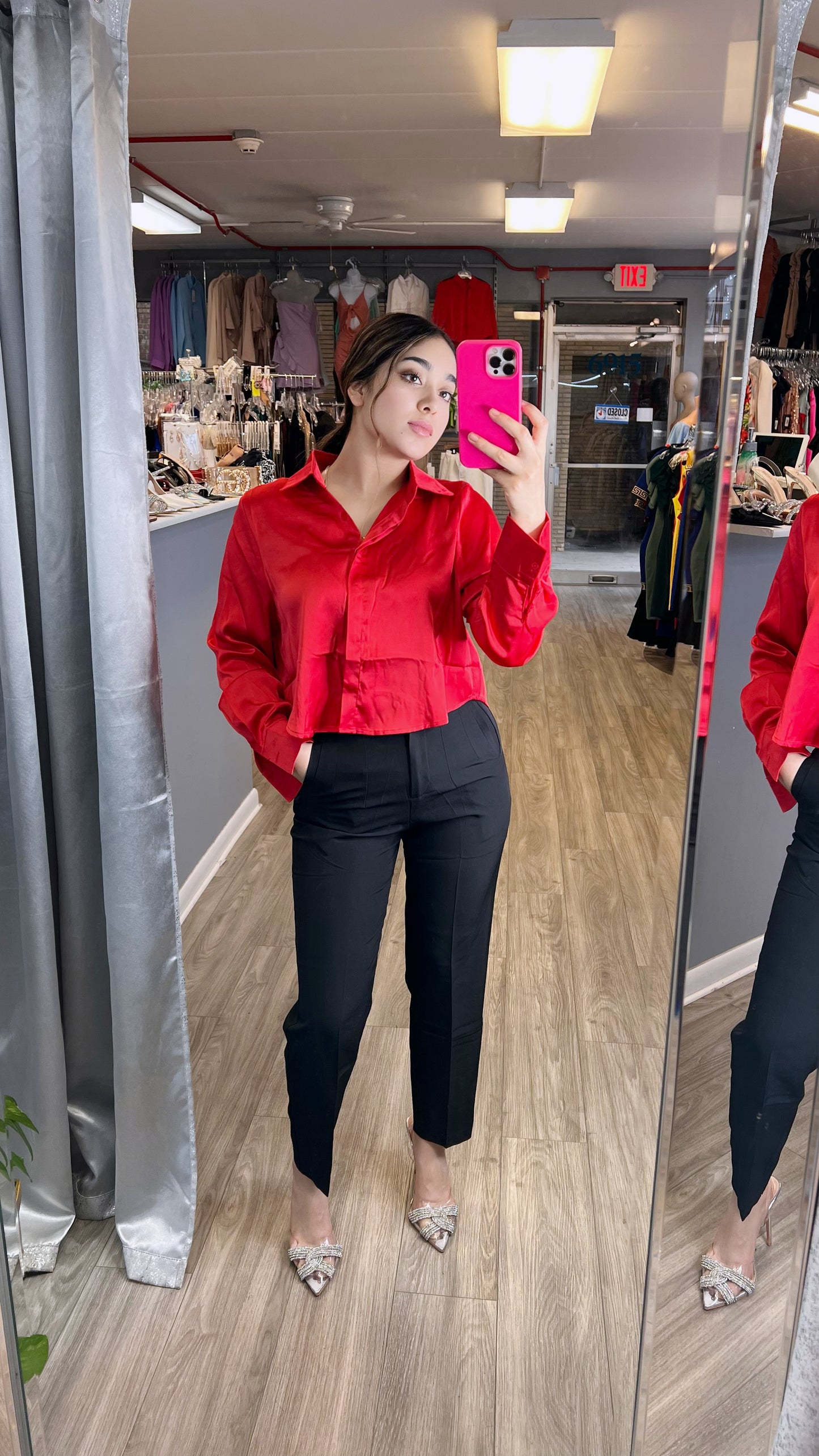 Georgina Satin Top (Red)