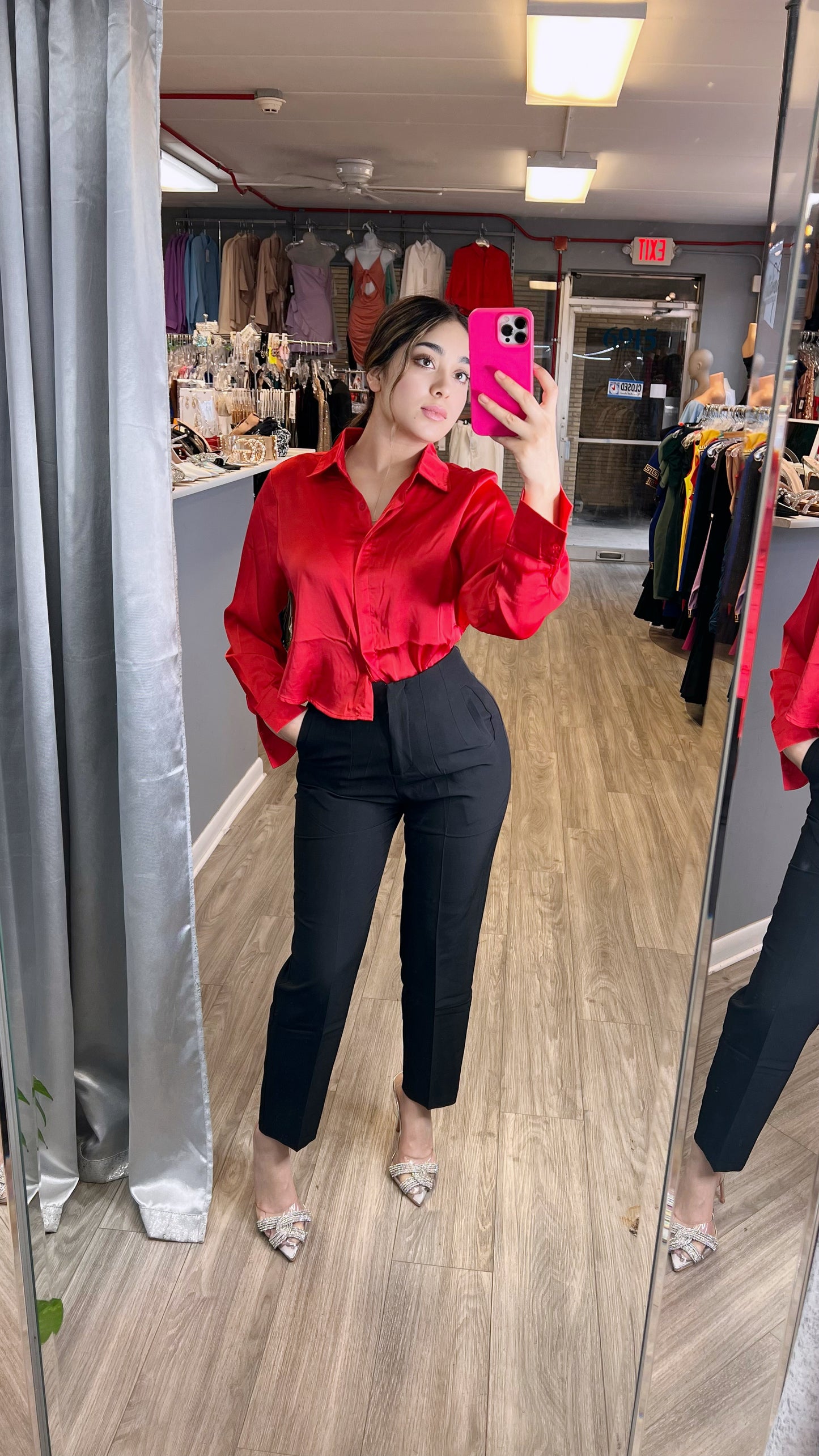 Georgina Satin Top (Red)