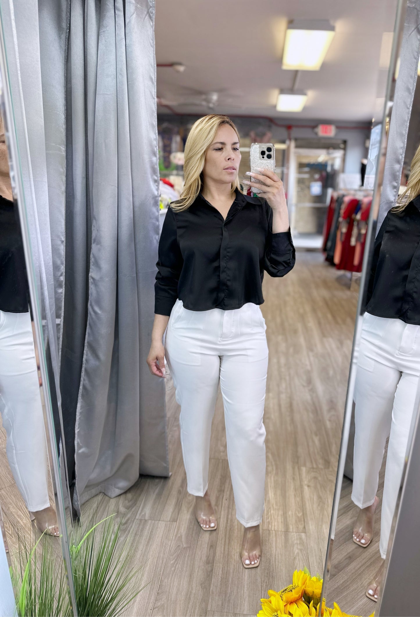 Georgina Satin Top (Black)