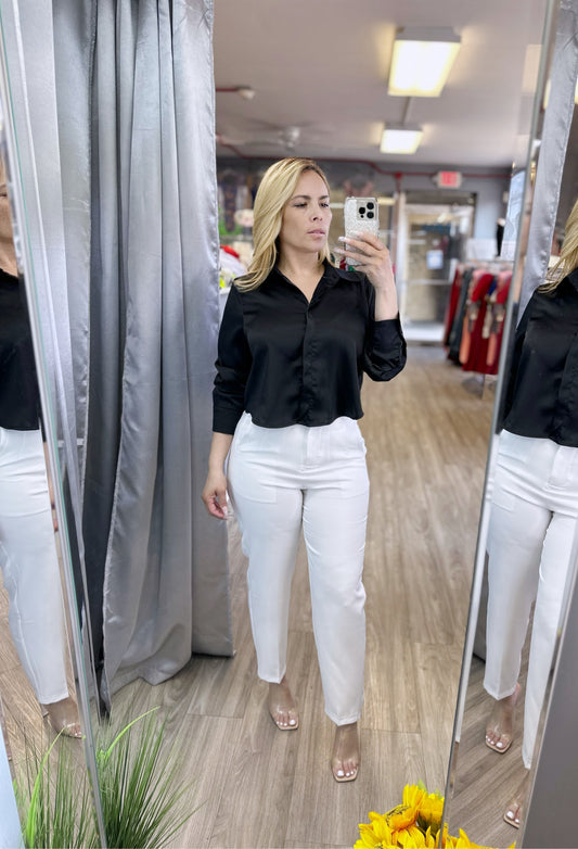 Georgina Satin Top (Black)