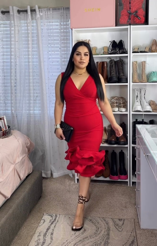 The Affair Ruffle Dress (Red)