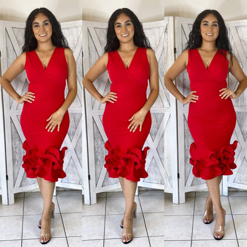 The Affair Ruffle Dress (Red)