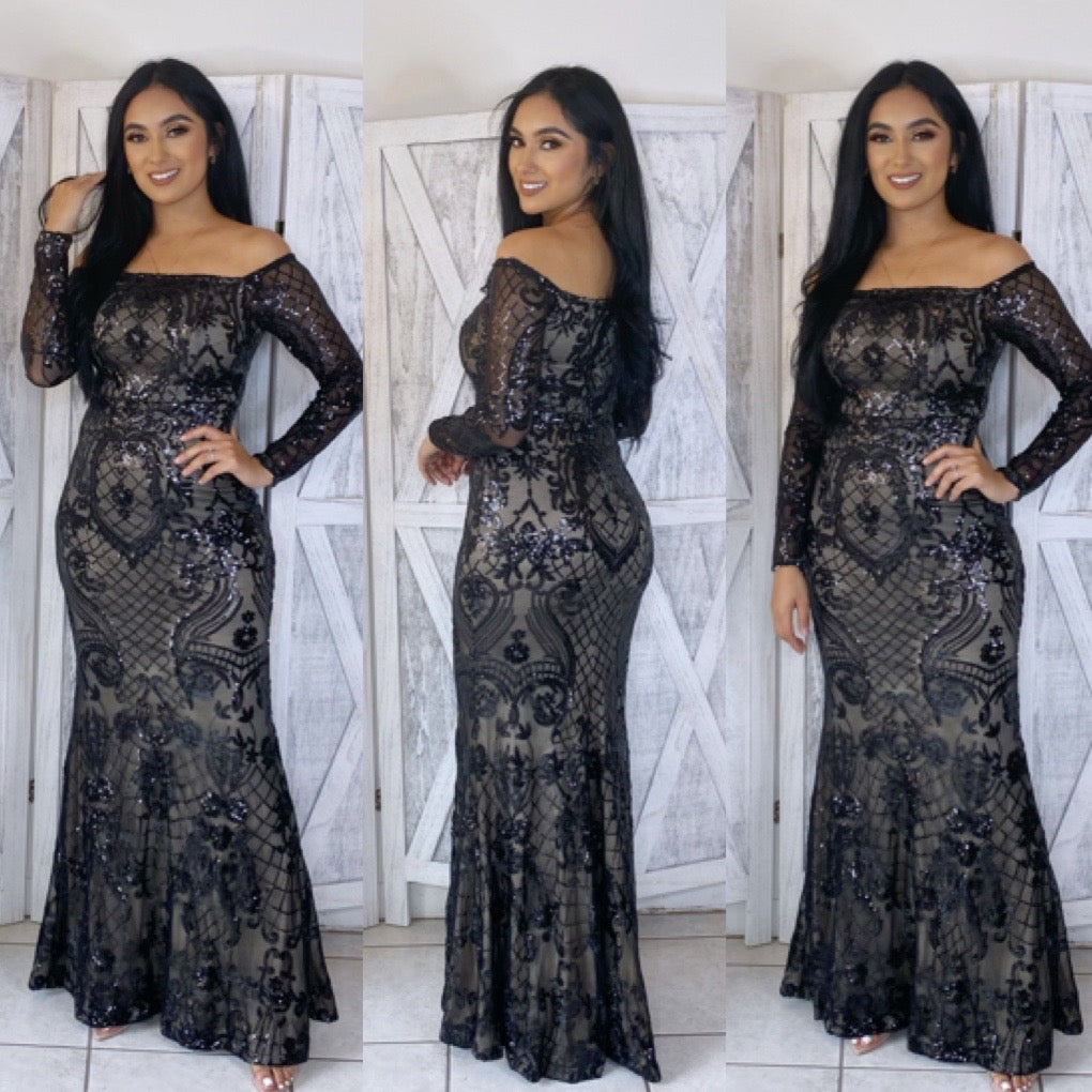 Elizabeth Gala Dress (Black/Nude)