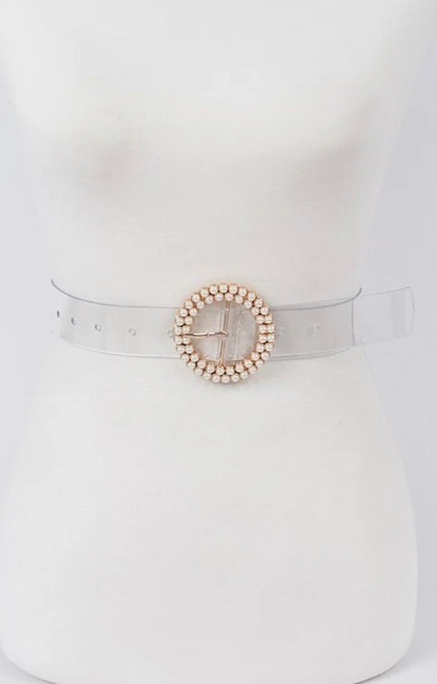 Ring Pearl Buckle Transparent Belt
