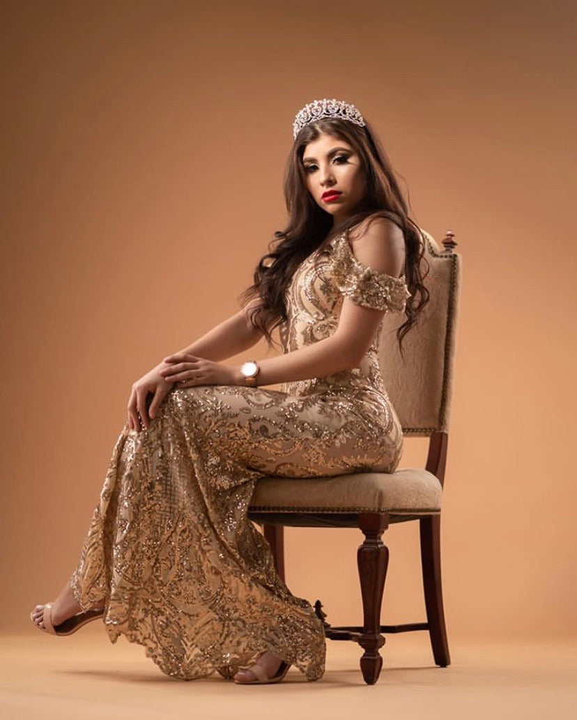 Alexandria Sequin Formal Dress - Nude Gold