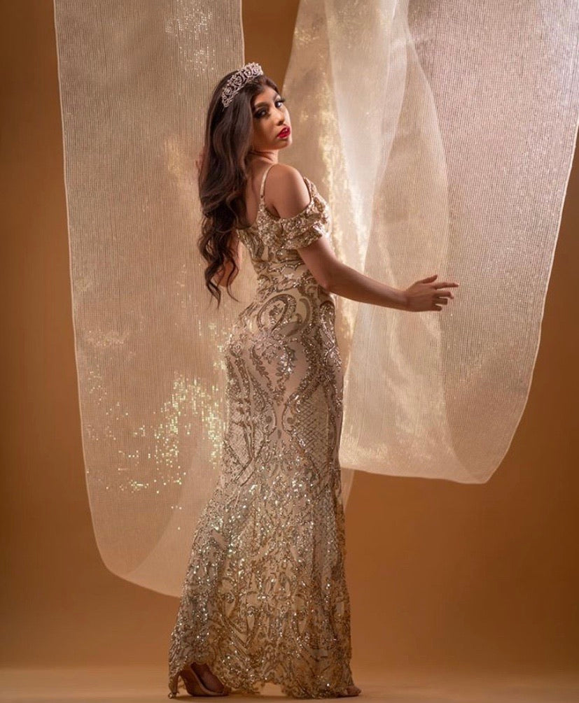 Alexandria Sequin Formal Dress - Nude Gold