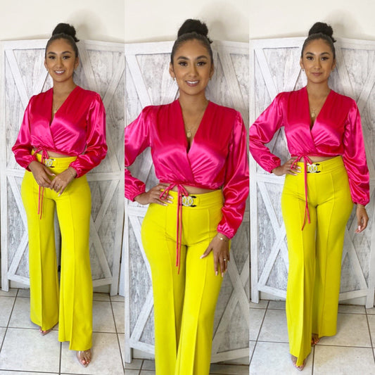 Delilah Satin Top - Fuchsia